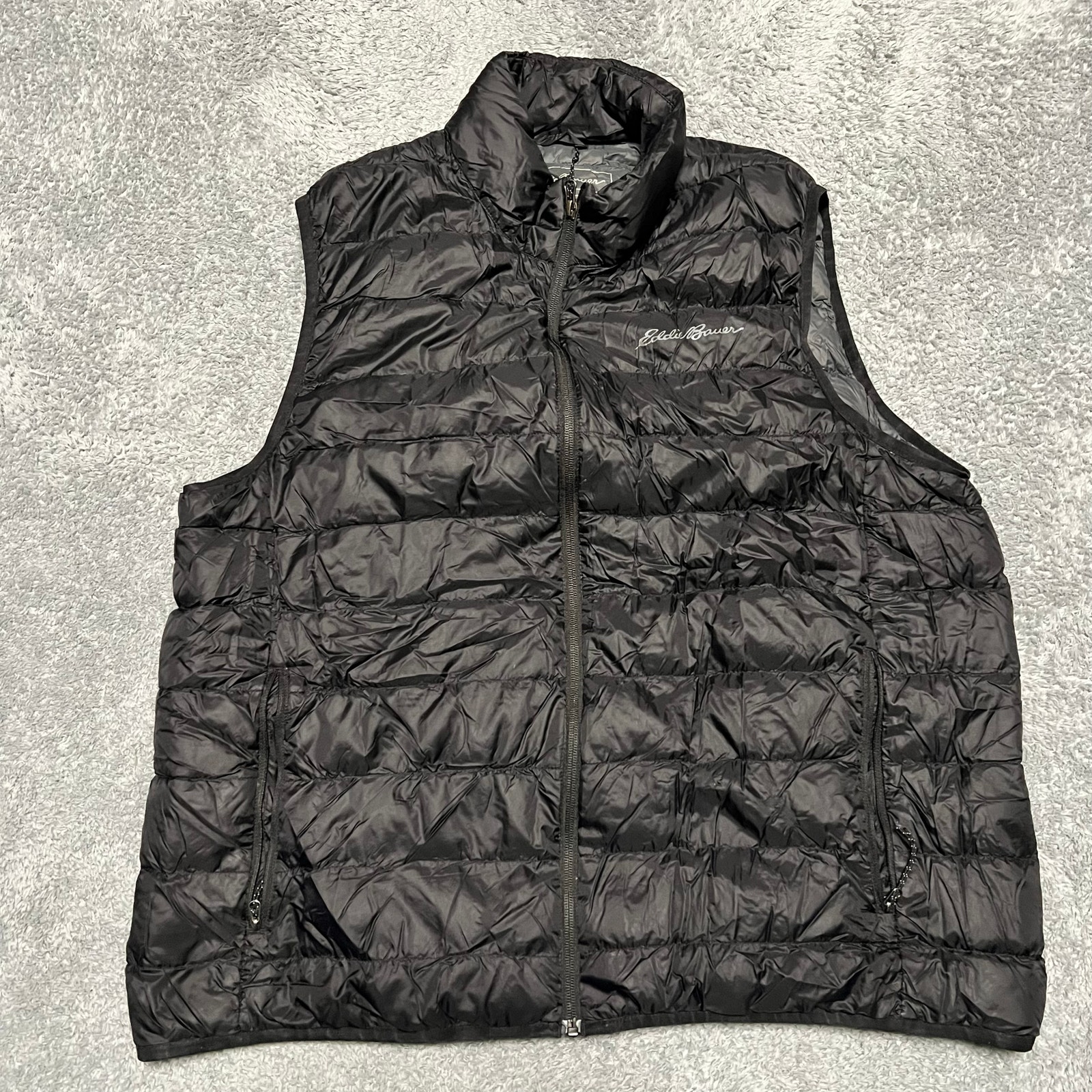 Eddie Bauer Down Puffer Vest Mens Xl Black Eb650 Nylon Full Zip Outdoors